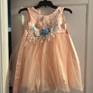 Elegant Peach Floral Kids Dress